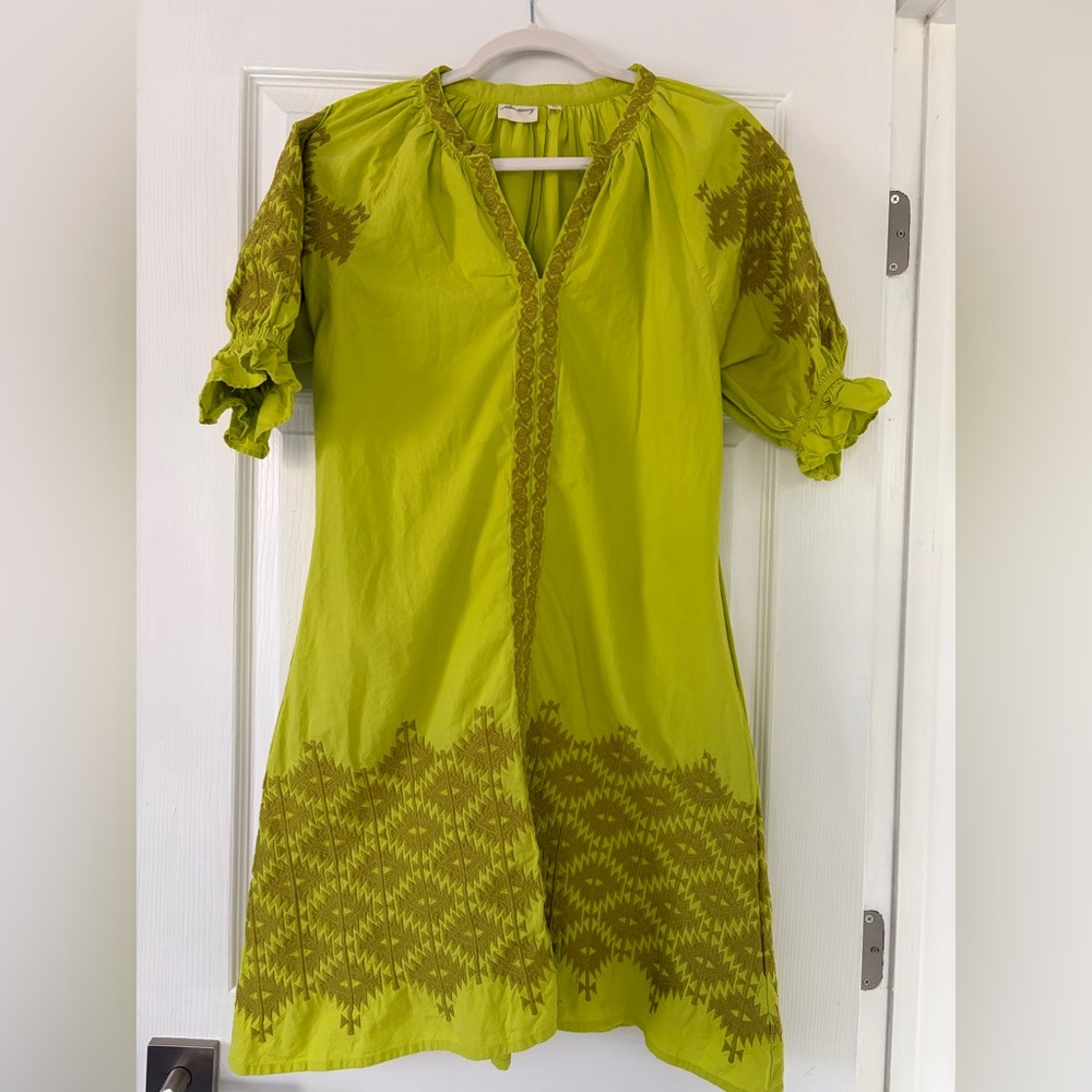 Green embroidery Midi Dress